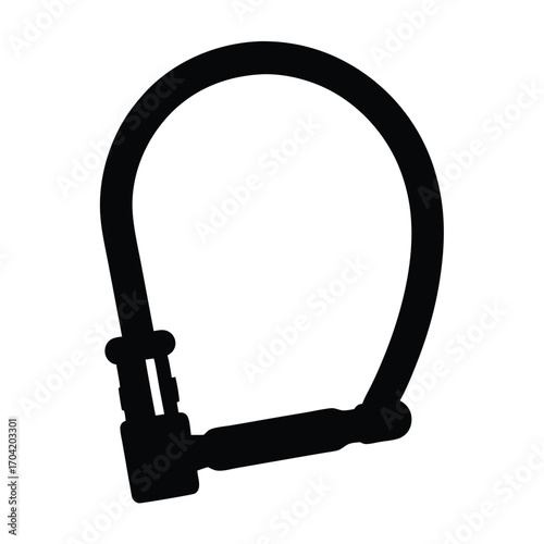 Black bicycle U lock silhouette on white background security equipment concept