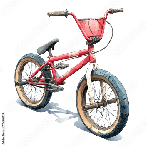 BMX Bike, watercolor illustration vector, isolated on a white background.