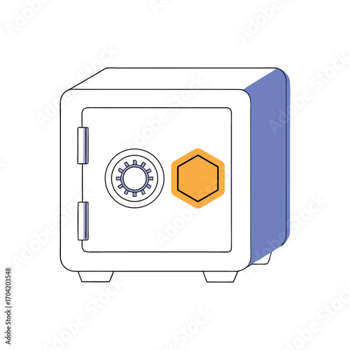 Vector art of a modern illustration of a safe with a dial and a hexagonal symbol, isolated on a