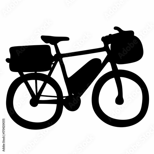 Silhouette of a commuter electric bike with rear and front baskets