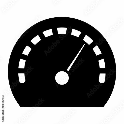 Simple black speedometer icon design with a needle and scale markers