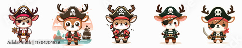 cute deer vector in pirate costume