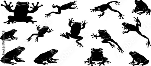 Frog silhouettes, Tree frog silhouette, Jumping frog svg, Jumping frog silhouette, Frog svg, Sitting frog silhouette, Frog clipart set