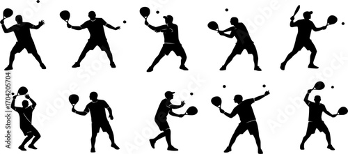 Padel tennis player silhouette set