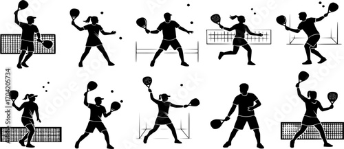 Padel tennis player silhouette set