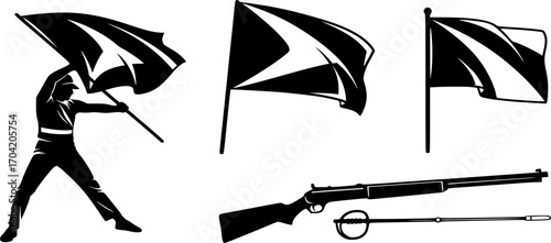 Color guard svg, Color guard flag svg, Marching band flag svg, Color guard rifle svg, Color guard sabres svg, Color guard silhouette, Color guard flag silhouette, Marching band flag silhouette