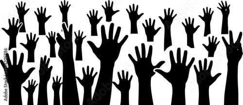 Many hands silhouettes, Raised hands vector silhouettes set
