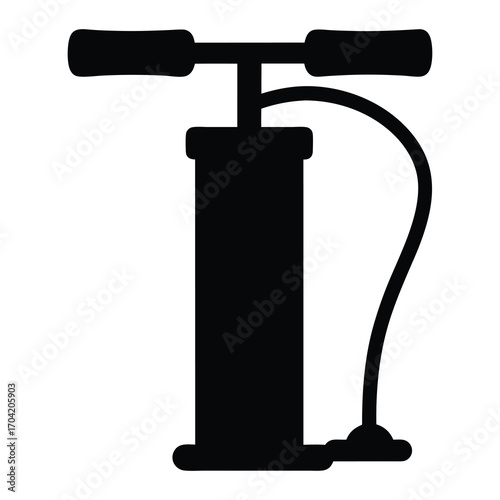 Silhouette illustration of a black foot pump with handles and air hose