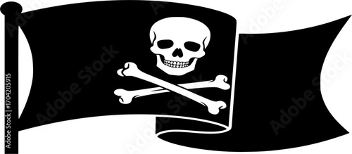 pirate flag with a skull and crossbones silhouette, skull and crossbones flag silhouette 