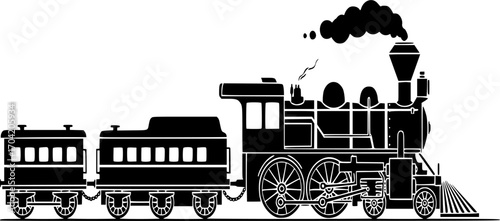 Steam locomotive with carriages icon. Black silhouette