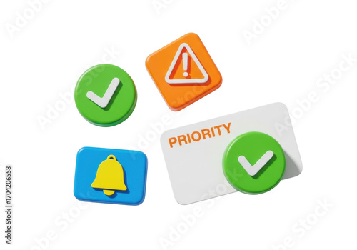3d illustration of icons checkmark alert bell and priority card isolated on transparent background Free Download 3d illustration of icons checkmark alert bell and priority card isolated on transparent background - GFXLoad