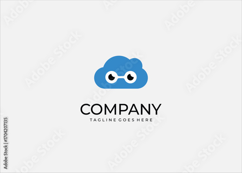 A creative cloud design with cartoon-style eyes and glasses, combining fun and technology. Perfect for branding, tech startups, cloud storage, AI, or digital services.
