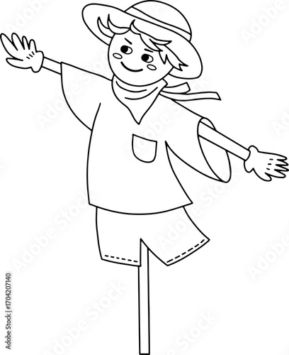 Autumn farming scarecrow design line illustration