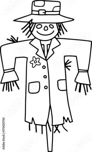 Autumn farming scarecrow design line illustration