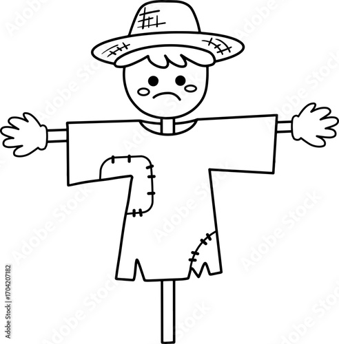 Autumn farming scarecrow design line illustration