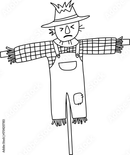 Autumn farming scarecrow design line illustration