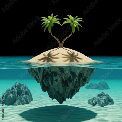 tropical island with coconut palm trees