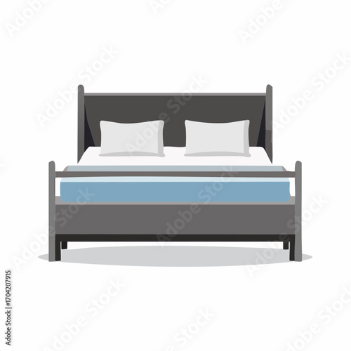 Modern Grey Double Bed Simple & Elegant Bedroom Furniture Illustration