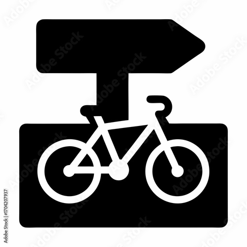 Iconic bicycle route direction sign, symbol of cycling path and trail