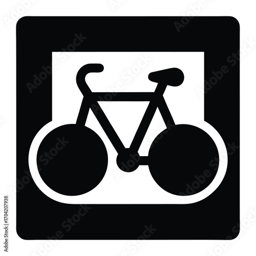 Black and white bicycle sign indicating a designated bike route or path