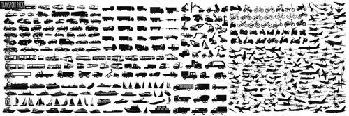 Automotive Silhouette Array: An extensive silhouette collection showcasing the diverse world of automobiles and their various forms, each captured in striking monochrome detail.