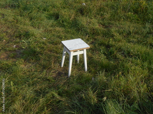 White stool on the grass