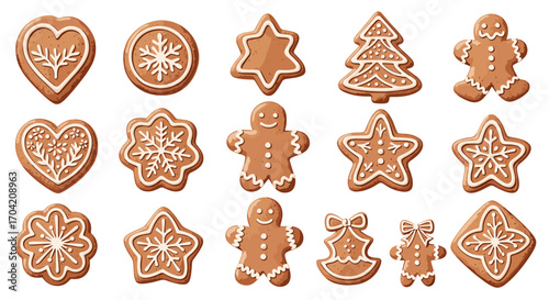 A festive array of gingerbread cookies with intricate icing decorations