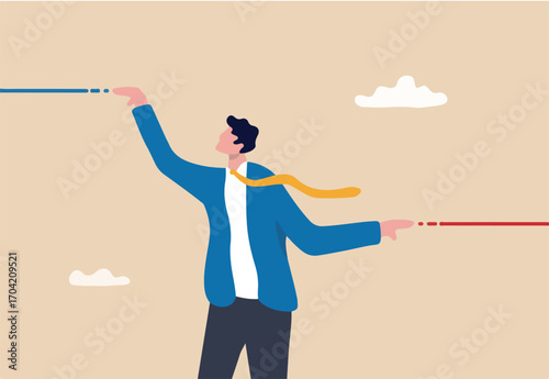 Expectation vs reality result, aim high standard or ambition to success and achieve goal, challenge or hope, motivation concept, businessman make an expectation and other hand as result line.