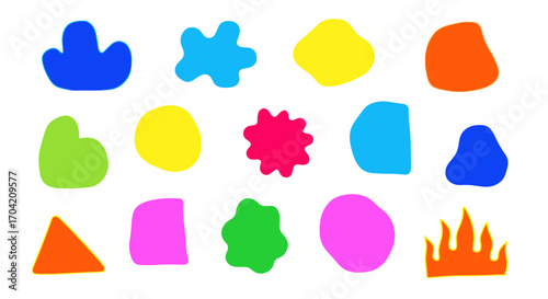 Collection of colorful abstract shapes arranged on a white background