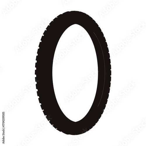 Detailed Black Silhouette of a Car Tire with Tread on White Background