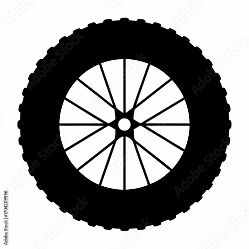 Black and white tire with spokes, vehicle component for transportation needs