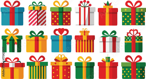 Set of christmas gift boxes with ribbons. Christmas gift boxes bundle vector illustration