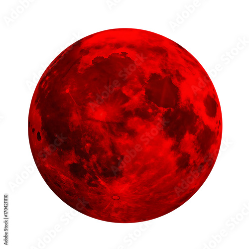 blood red moon isolated on white background, png, ai generated.