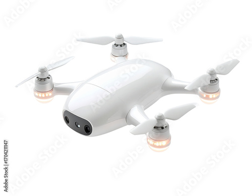 Compact White Quadcopter Drone with LED Lights – Transparent Background
