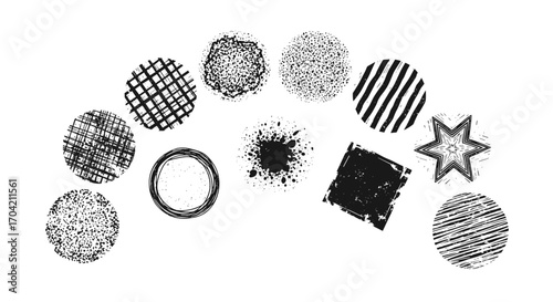 Collection of textured shapes arranged in a semi circular formation