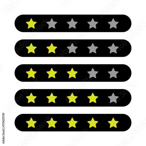 Set of Curved Flat Rating Star icon with Yellow Black Color. High Quality Editable Icon Vector