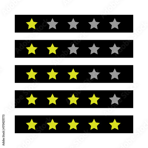 Set of Simple Flat Rating Star icon with Yellow Black Color. High Quality Editable Icon Vector