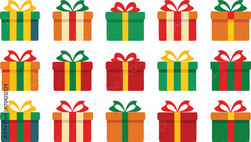 Set of christmas gift boxes with ribbons. Christmas gift boxes bundle vector illustration