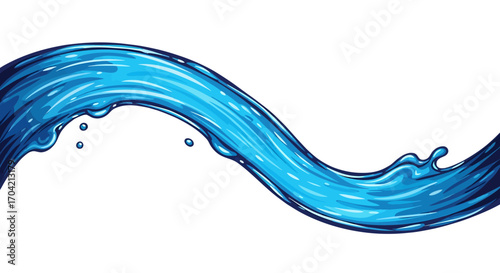 Dynamic Blue Water Wave Flowing on Black Background:  Abstract Vector Illustration