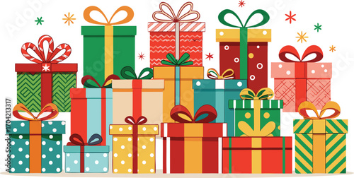 Set of christmas gift boxes with ribbons. Christmas gift boxes bundle vector illustration