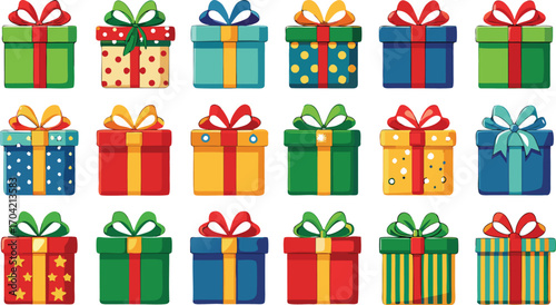 Set of christmas gift boxes with ribbons. Christmas gift boxes bundle vector illustration