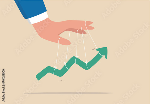 Financial growth, profit increase or earning capital gain, growing investment or market domination or improvement concept, businessman investor hand manage increasing green graph up rising.