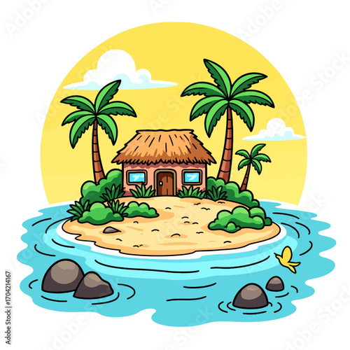 tropical island with palm trees and sea