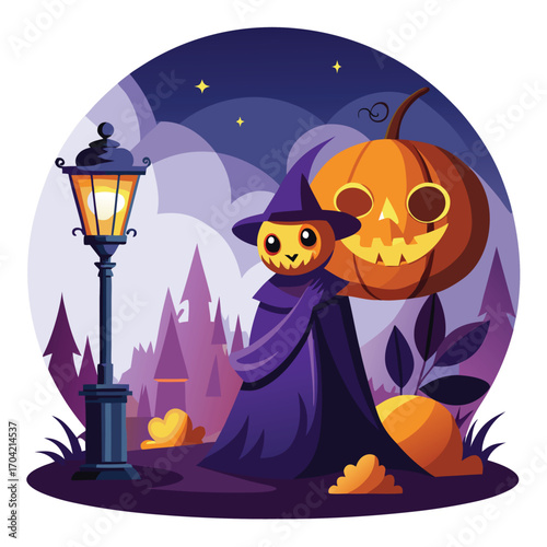 Quaint scene under a dark moonlit night with atmospheric elements