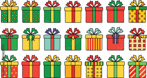 Set of christmas gift boxes with ribbons. Christmas gift boxes bundle vector illustration