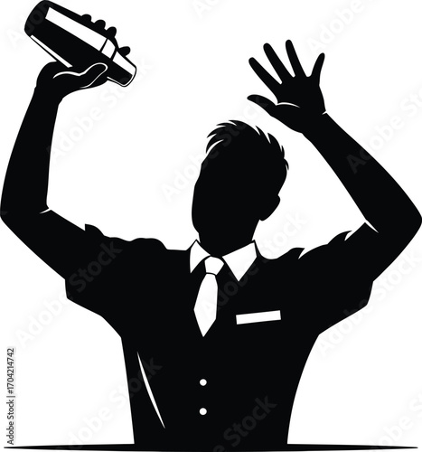 Silhouette of Bartender Mixing Cocktail with Shaker – Professional Mixology Vector Illustration