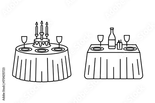 Two Line Art Table Setting Icons: Birthday & Romantic Dinner