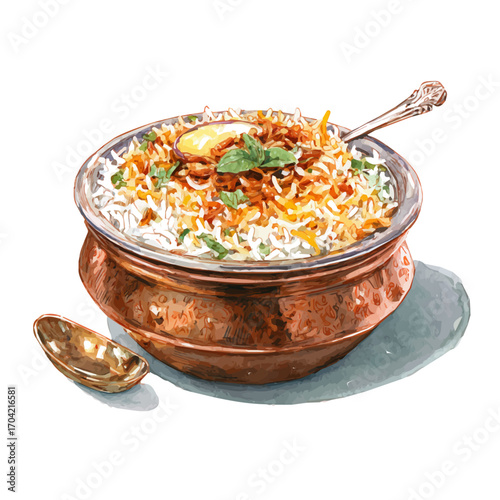 watercolor of Biryani, vector, isolated on a white background.
