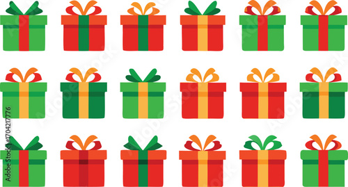 Colorful gift boxes set for christmas. Vector illustration present boxes on transparent background. Flat design style.