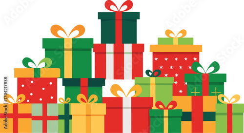 Colorful gift boxes set for christmas. Vector illustration present boxes on transparent background. Flat design style.